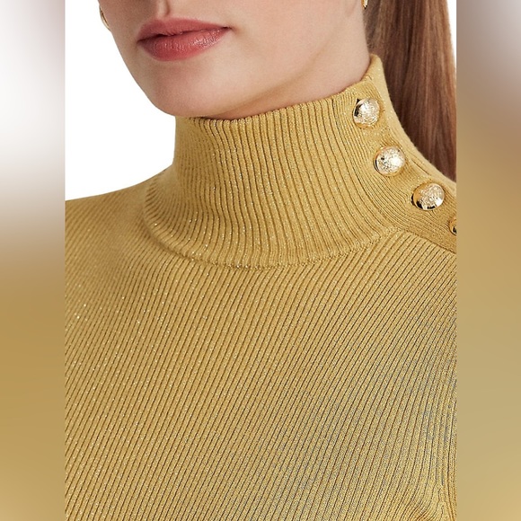 NWT Ralph Lauren Metallic Button-Trim Mockneck Sweater. - Picture 5 of 7